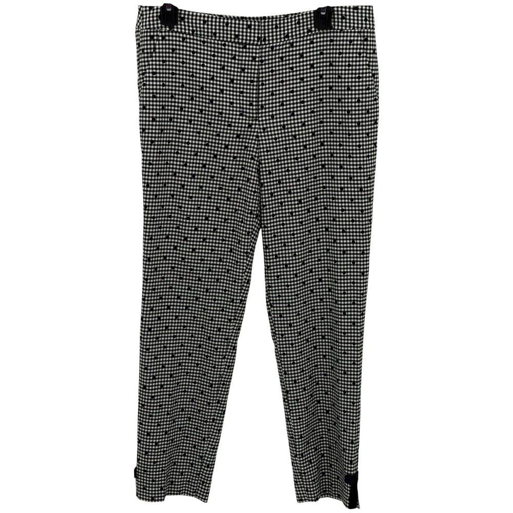 Talbots Pants Women 6 Black White Gingham Polka Dot Preppy Ankle Bows Wool Blend